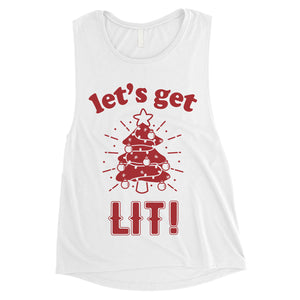 Get Lit Christmas Tree Womens Muscle Top