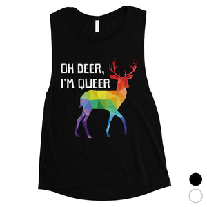 LGBT Deer Queer Rainbow Womens Muscle Top