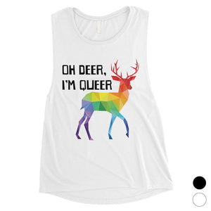 LGBT Deer Queer Rainbow Womens Muscle Top