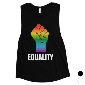 LGBT Equality Rainbow Fist Womens Muscle Top