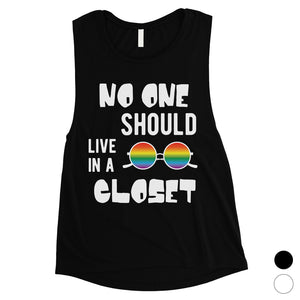 LGBT No Live Closet Rainbow Womens Muscle Top