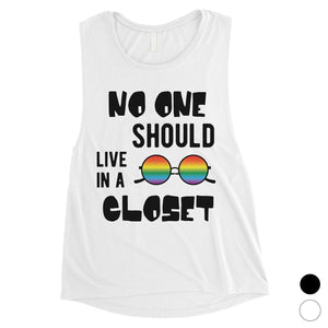 LGBT No Live Closet Rainbow Womens Muscle Top