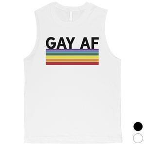 LGBT Gay AF Rainbow Stripes Mens Muscle Top