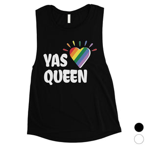 LGBT Yas Queen Rainbow Heart Womens Muscle Top