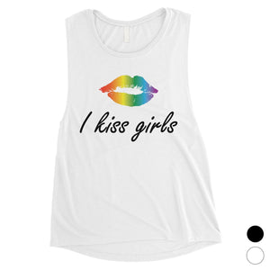 LGBT Kiss Girls Rainbow Lips Womens Muscle Top