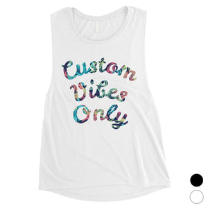 Colorful Overlay Text Bright Retro Womens Personalized Muscle Tops