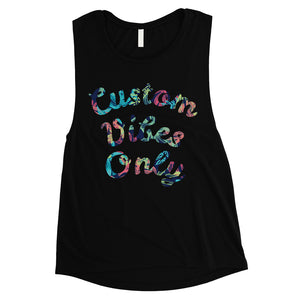 Colorful Overlay Text Bright Retro Womens Personalized Muscle Tops