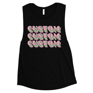 Sorority Theme Pink Top Text Flirty Womens Personalized Muscle Tops