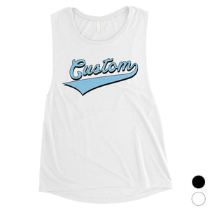 Blue College Swoosh Cute Womens Personalized Muscle Tops For Friend