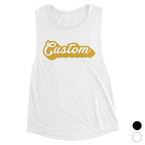 Yellow Pop Up Text Colorful Bold Womens Personalized Muscle Tops