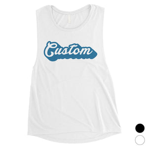 Blue Pop Up Text Cute Adorable Cool Womens Personalized Muscle Tops