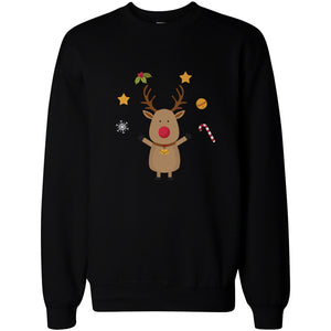 Cute Rudolph Christmas Graphic Design Printed Black Sweatshirt - 365INLOVE