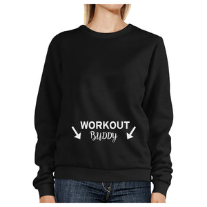 Workout Buddy Black Sweatshirt Work Out Pullover Fleece Sweatshirts - 365INLOVE