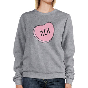 Meh Heart Unisex Gray Graphic Sweatshirt Cute Pink Heart Design - 365INLOVE