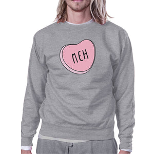 Meh Heart Unisex Gray Graphic Sweatshirt Cute Pink Heart Design - 365INLOVE