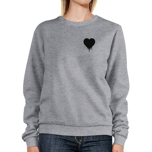 Melting Heart Unisex Gray Graphic Sweatshirt Cute Pocket Design - 365INLOVE