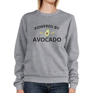 Powered By Avocado Grey Pullover Sweatshirt Unique Design Fleece - 365INLOVE