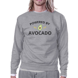 Powered By Avocado Grey Pullover Sweatshirt Unique Design Fleece - 365INLOVE