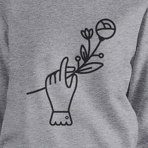 Hand Holding Flower Gray Sweatshirt Lovely Design Pullover Fleece - 365INLOVE