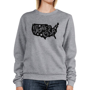 I Love USA Unisex Grey Pullover Sweatshirt Cute 4th Of July Top - 365INLOVE