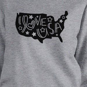 I Love USA Unisex Grey Pullover Sweatshirt Cute 4th Of July Top - 365INLOVE