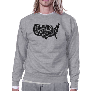 I Love USA Unisex Grey Pullover Sweatshirt Cute 4th Of July Top - 365INLOVE