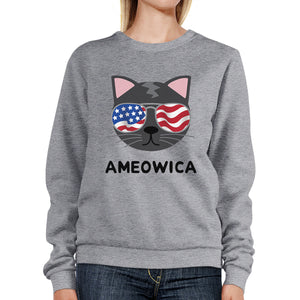 Ameowica Unisex Gray Cute Cat Sweatshirt For Independence Day - 365INLOVE