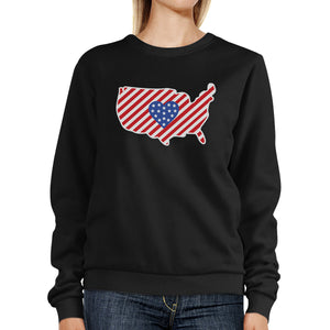 Heart USA Map American Flag Unique 4 Of July Round Neck Sweatshirt - 365INLOVE