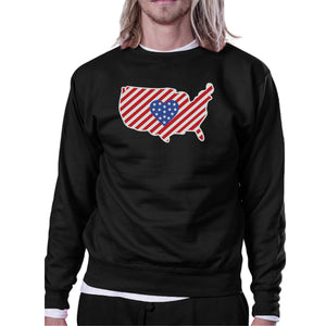 Heart USA Map American Flag Unique 4 Of July Round Neck Sweatshirt - 365INLOVE