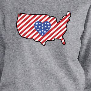 Heart USA Map With American Flag Unisex Gray Pullover Sweatshirt - 365INLOVE