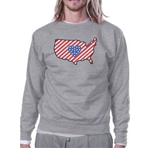 Heart USA Map With American Flag Unisex Gray Pullover Sweatshirt - 365INLOVE