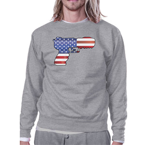 Pistol American Flag Unisex Grey Sweatshirt Gift For Gun Supporters - 365INLOVE