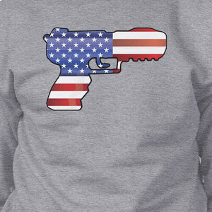 Pistol American Flag Unisex Grey Sweatshirt Gift For Gun Supporters - 365INLOVE