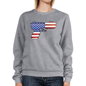 Pistol American Flag Unisex Grey Sweatshirt Gift For Gun Supporters - 365INLOVE