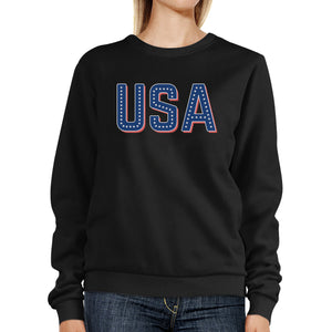 USA With Stars Unisex Black Pullover Sweatshirt For 4th Of July - 365INLOVE