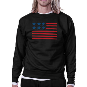 Unique USA Flag Sweatshirt Unisex Black Round Neck Pullover Fleece - 365INLOVE