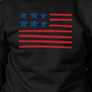 Unique USA Flag Sweatshirt Unisex Black Round Neck Pullover Fleece - 365INLOVE