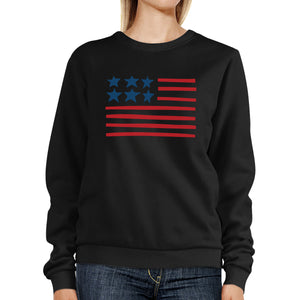 Unique USA Flag Sweatshirt Unisex Black Round Neck Pullover Fleece - 365INLOVE