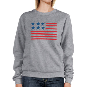 USA Flag Cute American Flag Design Sweatshirt Unisex Grey Fleece - 365INLOVE