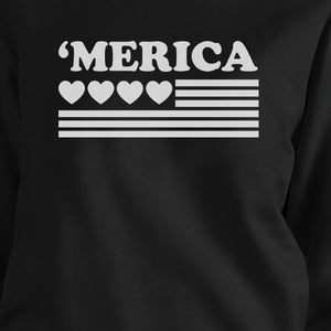 Heart 'Merica Cute American Flag Design Sweatshirt Black Round Neck - 365INLOVE