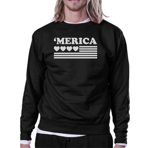 Heart 'Merica Cute American Flag Design Sweatshirt Black Round Neck - 365INLOVE