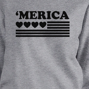 Heart 'Merica Unisex Grey Sweatshirt Pullover Fleece Round Neck Top - 365INLOVE