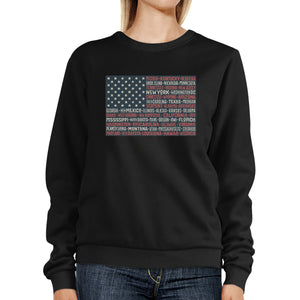 50 States Us Flag Unisex Black Sweatshirt Crewneck Pullover Fleece - 365INLOVE