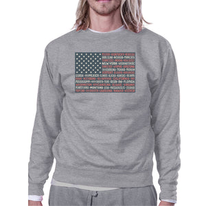 50 States Us Flag Unisex Grey Sweatshirt Crewneck Pullover Fleece - 365INLOVE