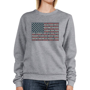 50 States Us Flag Unisex Grey Sweatshirt Crewneck Pullover Fleece - 365INLOVE