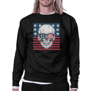 Skull American Flag Unisex Black Sweatshirt Round Neck Pullover - 365INLOVE