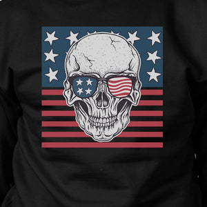 Skull American Flag Unisex Black Sweatshirt Round Neck Pullover - 365INLOVE