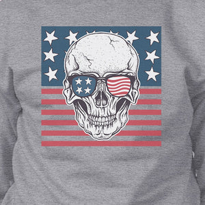 Skull American Flag Unisex Grey Sweatshirt Round Neck Pullover - 365INLOVE