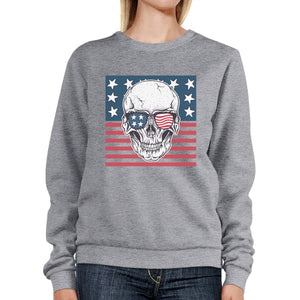 Skull American Flag Unisex Grey Sweatshirt Round Neck Pullover - 365INLOVE