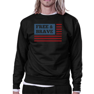 Free & Brave Us Flag Unisex Black Sweatshirt Round Neck Pullover - 365INLOVE